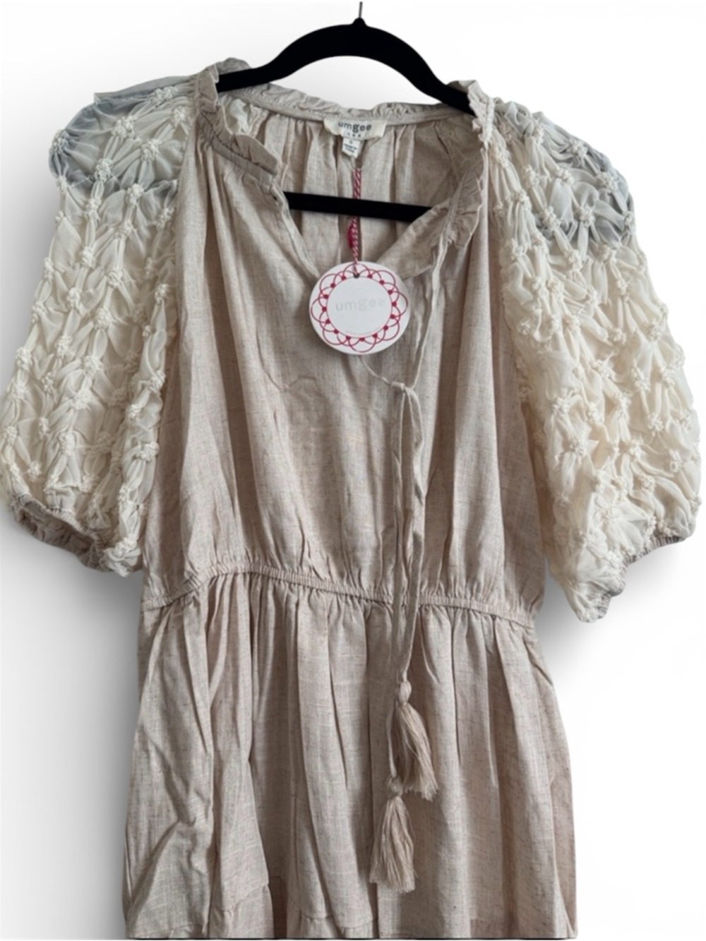 NWT Umgee Cream Puff-Sleeve Tiered Maxi Dress - Picture 3 of 5